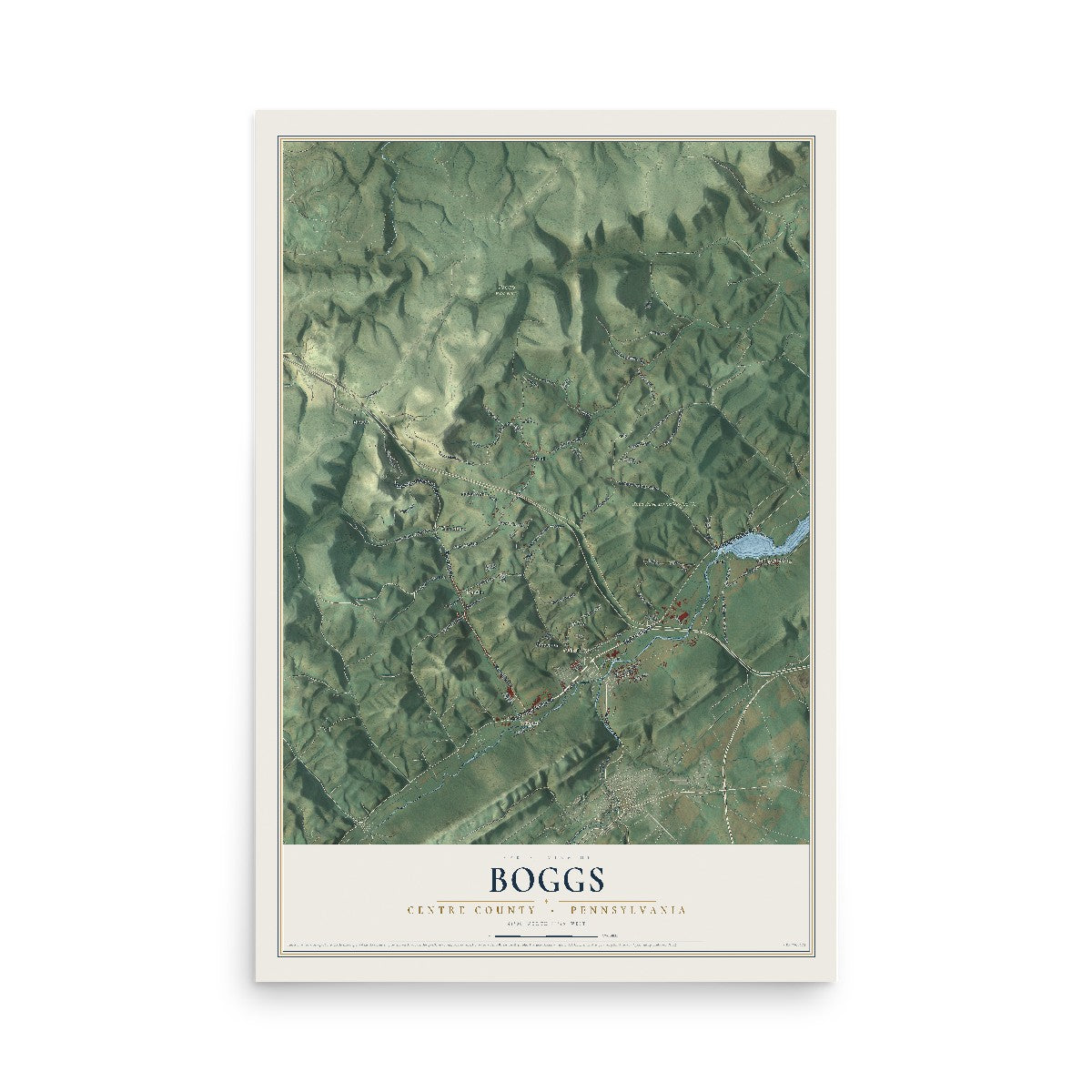 Map of Boggs, Centre County, Pennsylvania, 12 x 18 inch unframed archival matte print