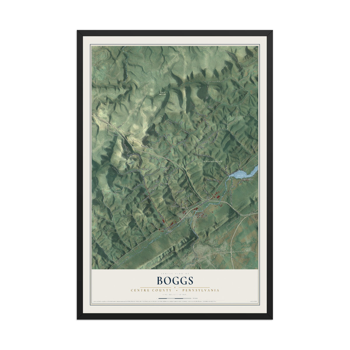Map of Boggs, Centre County, Pennsylvania, 12 x 18 inch print in a black wood frame