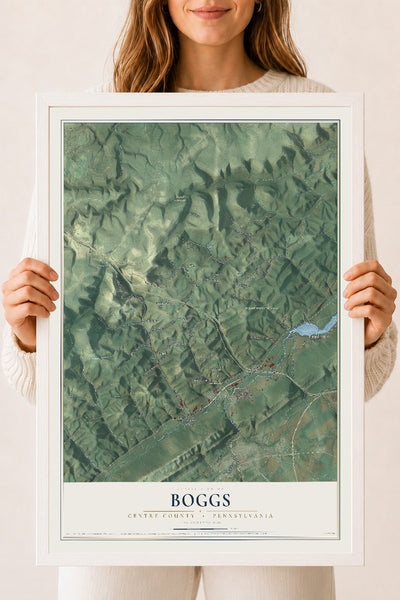 Map of Boggs, Centre County, Pennsylvania, 18 x 24 inch print in a white wood frame