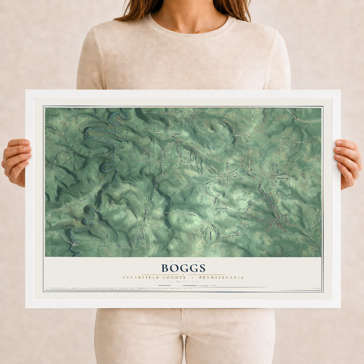 Map of Boggs, Clearfield County, Pennsylvania, 12 x 18 inch print in a white wood frame
