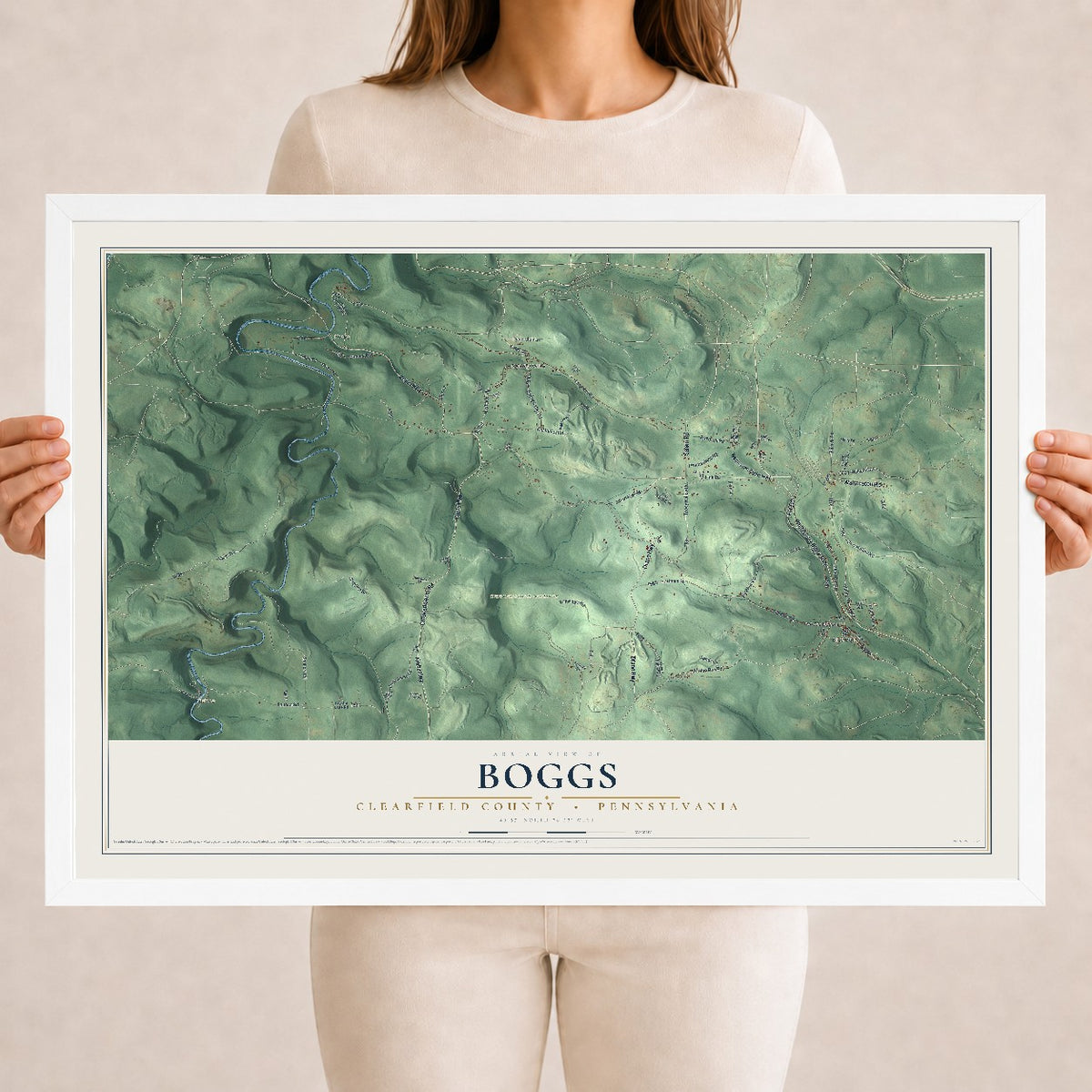 Map of Boggs, Clearfield County, Pennsylvania, 18 x 24 inch print in a white wood frame