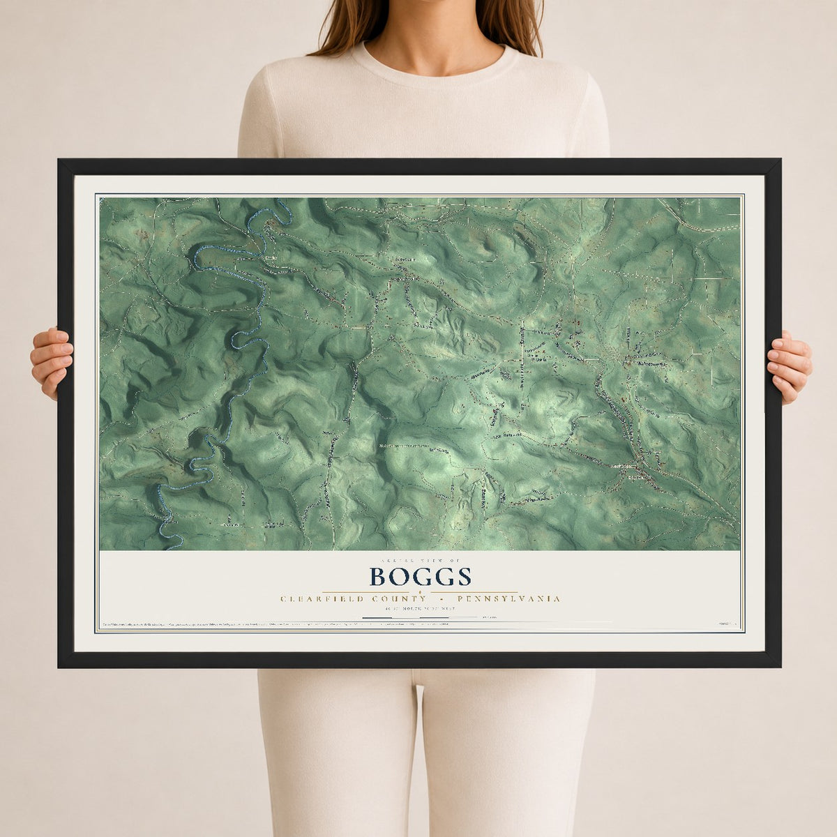 Map of Boggs, Clearfield County, Pennsylvania, 24 x 36 inch print in a black wood frame