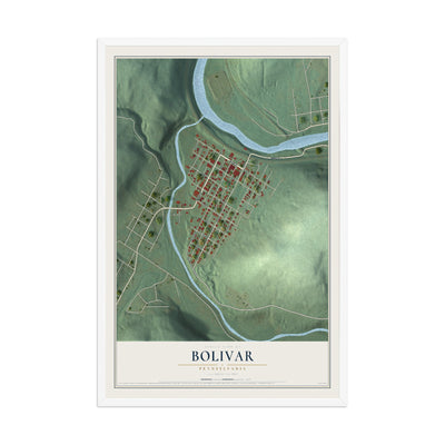 Map of Bolivar, Pennsylvania, 12 x 18 inch print in a white wood frame