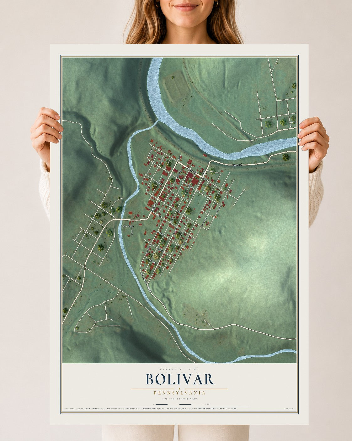 Map of Bolivar, Pennsylvania, 24 x 36 inch unframed archival matte print