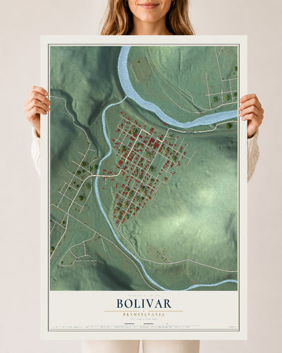 Map of Bolivar, Pennsylvania, 24 x 36 inch unframed archival matte print