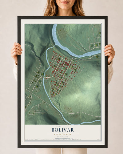 Map of Bolivar, Pennsylvania, 24 x 36 inch print in a black wood frame