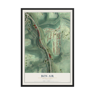 Map of Bon Air, Pennsylvania, 12 x 18 inch print in a black wood frame