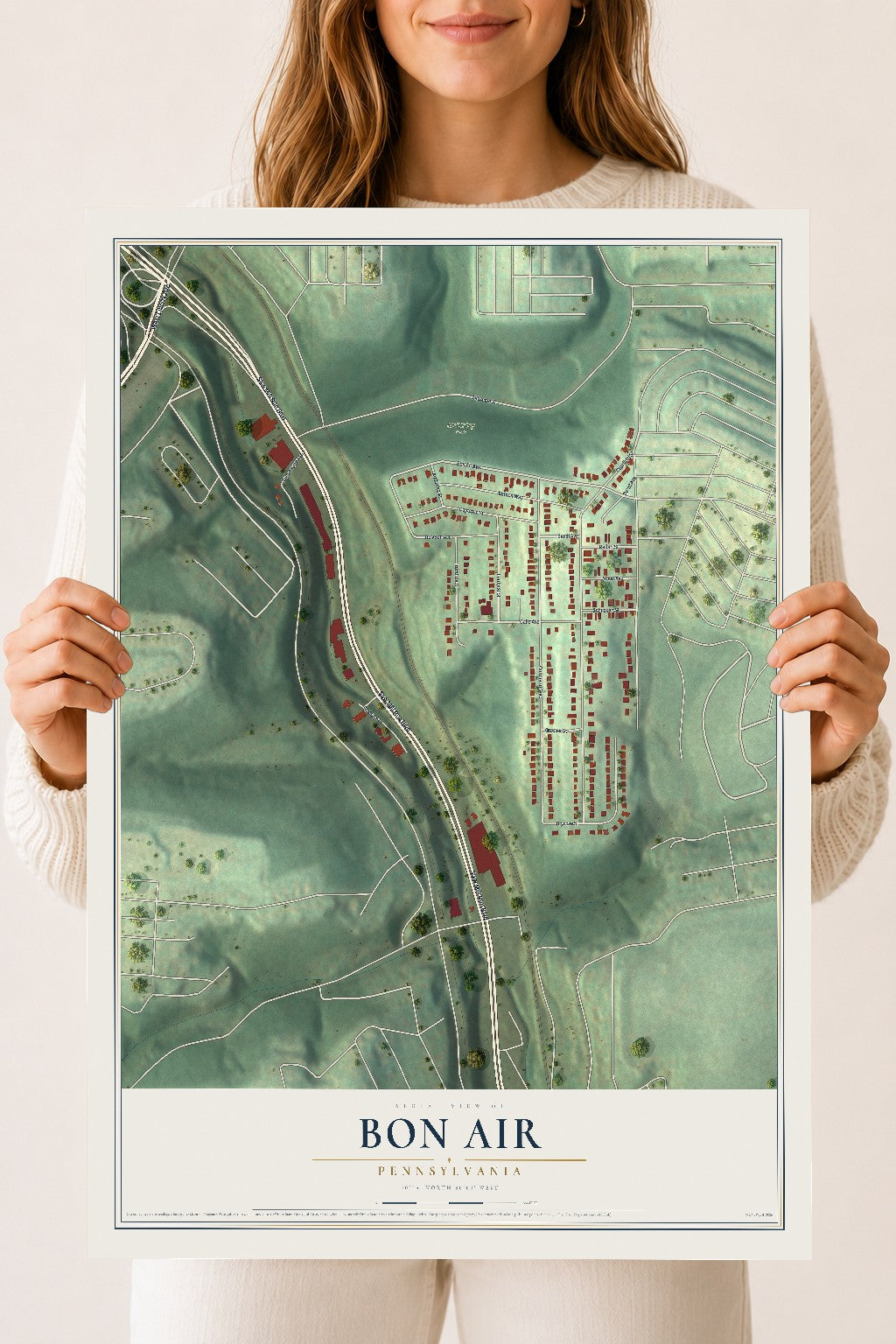 Map of Bon Air, Pennsylvania, 18 x 24 inch unframed archival matte print