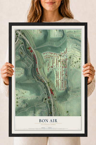 Map of Bon Air, Pennsylvania, 18 x 24 inch print in a black wood frame