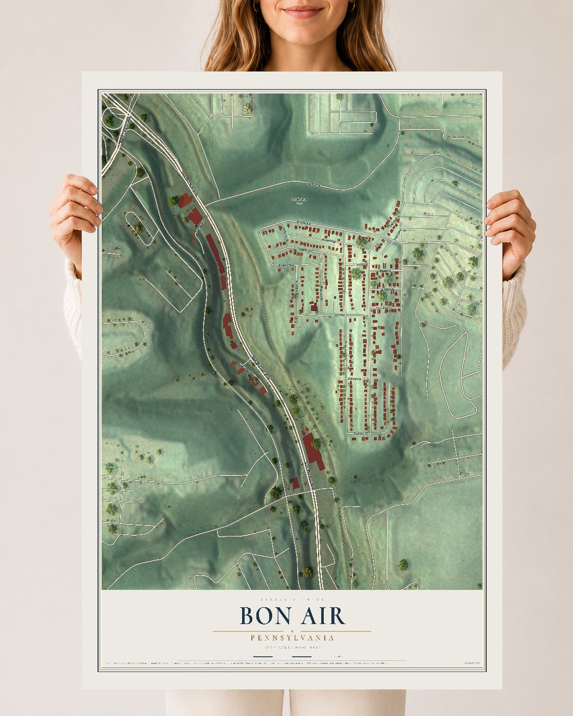 Map of Bon Air, Pennsylvania, 24 x 36 inch unframed archival matte print