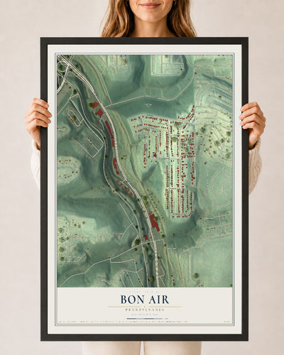 Map of Bon Air, Pennsylvania, 24 x 36 inch print in a black wood frame