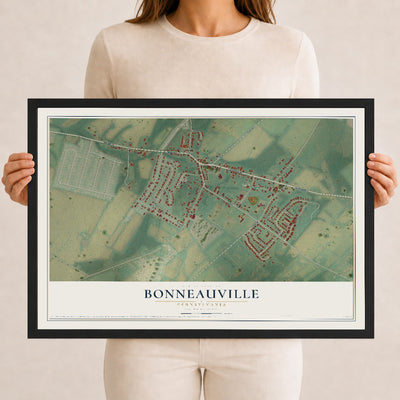 Map of Bonneauville, Pennsylvania, 12 x 18 inch print in a black wood frame