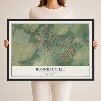 Map of Bonneauville, Pennsylvania, 24 x 36 inch print in a black wood frame