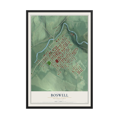 Map of Boswell, Pennsylvania, 12 x 18 inch print in a black wood frame