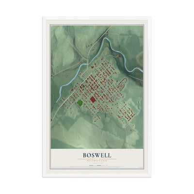 Map of Boswell, Pennsylvania, 12 x 18 inch print in a white wood frame
