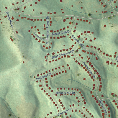 Close-up of the map of Bower Hill, Pennsylvania print showing street and building detail