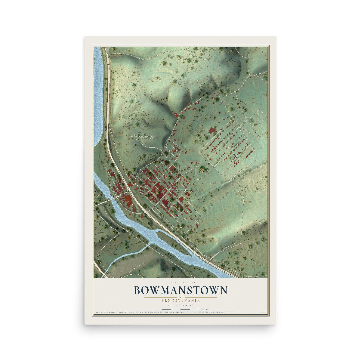 Map of Bowmanstown, Pennsylvania, 12 x 18 inch unframed archival matte print