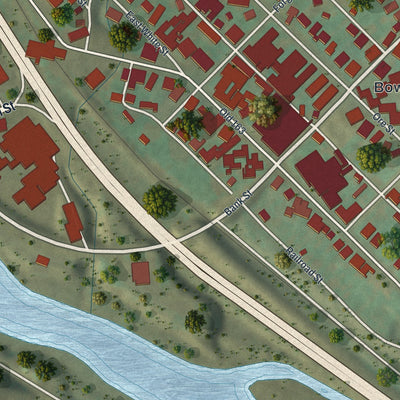 Close-up of the map of Bowmanstown, Pennsylvania print showing street and building detail
