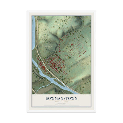 Map of Bowmanstown, Pennsylvania, 12 x 18 inch print in a white wood frame