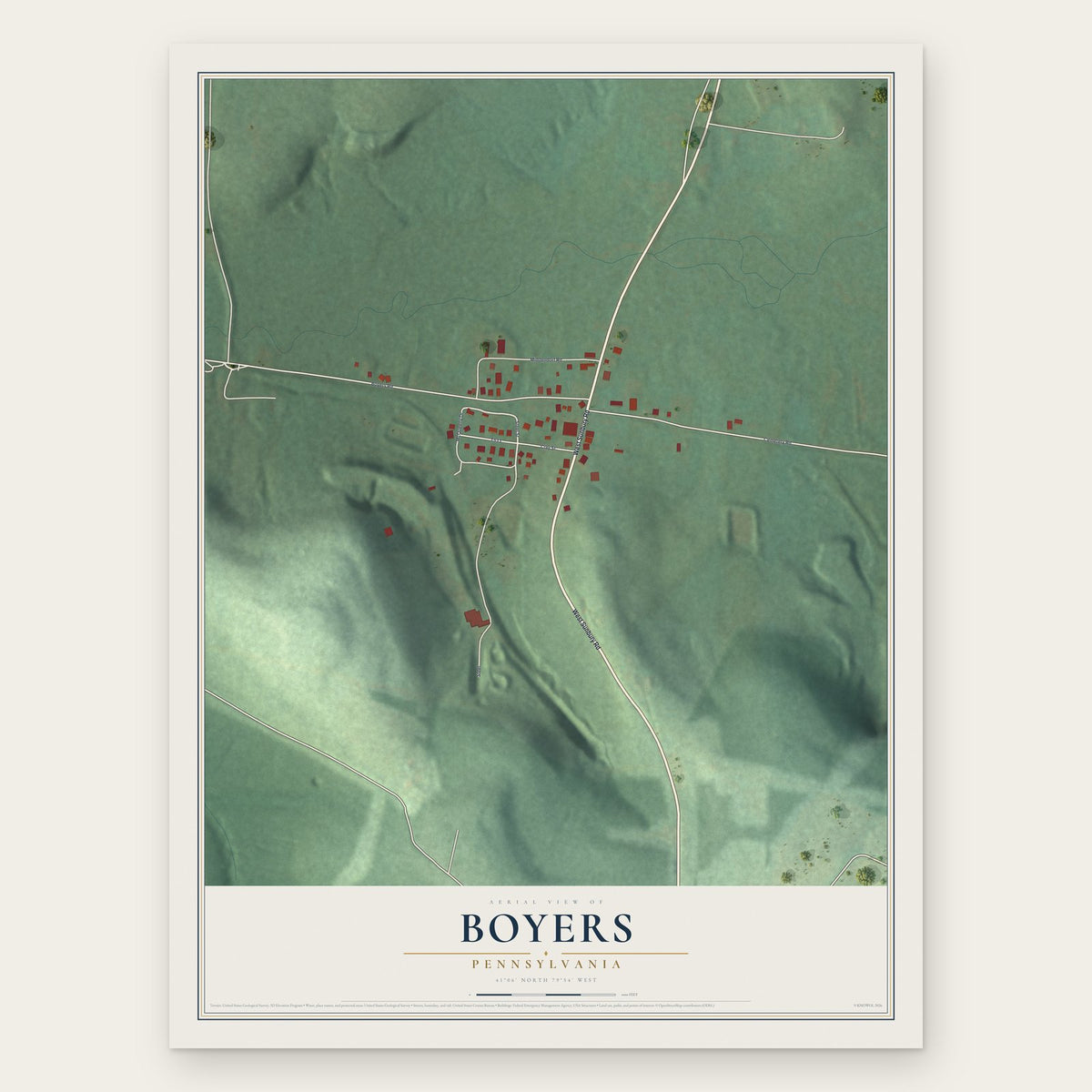 Boyers, Pennsylvania map print, the full design