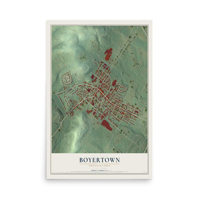 Map of Boyertown, Pennsylvania, 12 x 18 inch unframed archival matte print