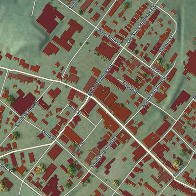 Close-up of the map of Boyertown, Pennsylvania print showing street and building detail