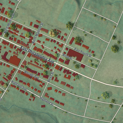 Second close-up of the map of Boyertown, Pennsylvania print showing more streets and buildings