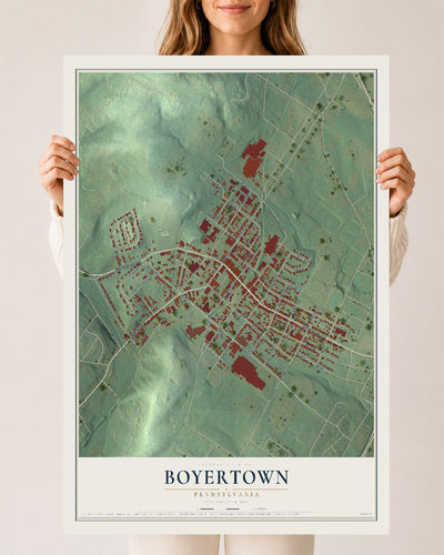 Map of Boyertown, Pennsylvania, 24 x 36 inch unframed archival matte print