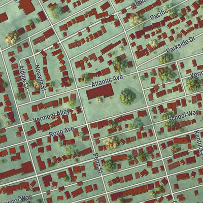 Close-up of the map of Brackenridge, Pennsylvania print showing street and building detail