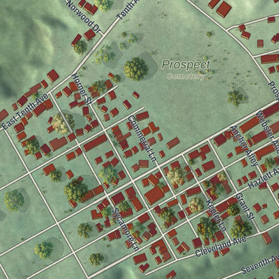 Second close-up of the map of Brackenridge, Pennsylvania print showing more streets and buildings