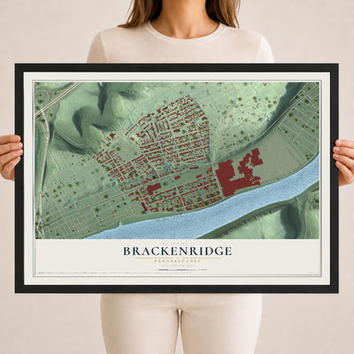 Map of Brackenridge, Pennsylvania, 18 x 24 inch print in a black wood frame