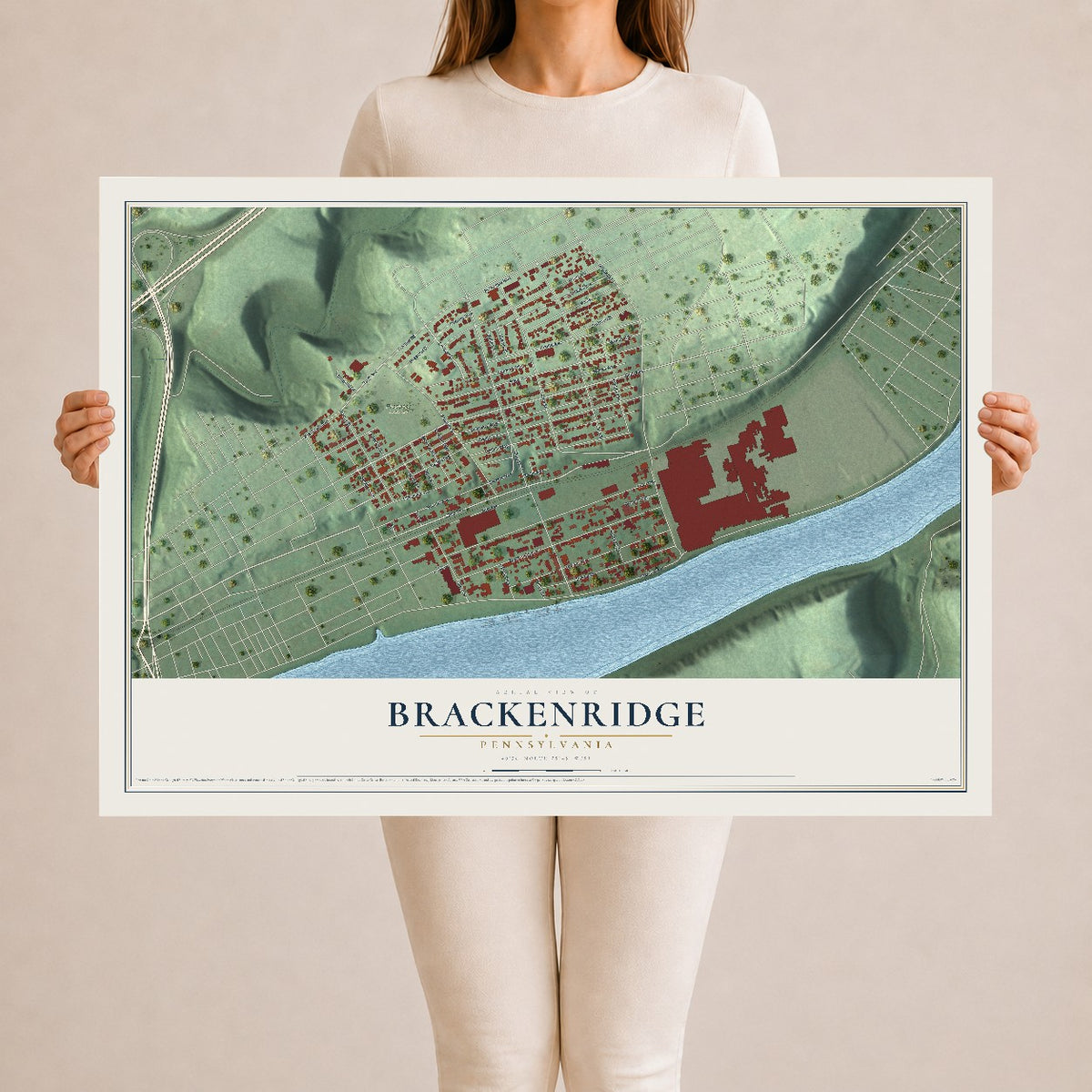 Map of Brackenridge, Pennsylvania, 24 x 36 inch unframed archival matte print
