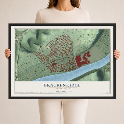 Map of Brackenridge, Pennsylvania, 24 x 36 inch print in a black wood frame