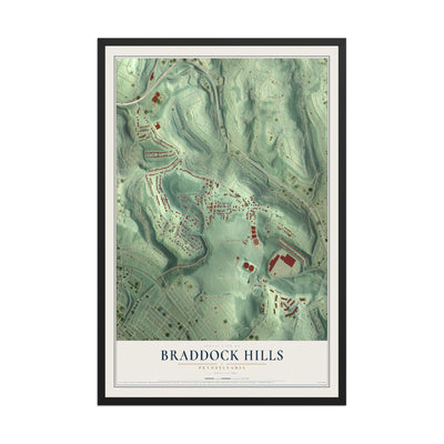 Map of Braddock Hills, Pennsylvania, 12 x 18 inch print in a black wood frame