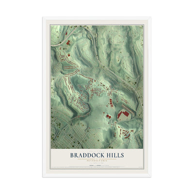 Map of Braddock Hills, Pennsylvania, 12 x 18 inch print in a white wood frame