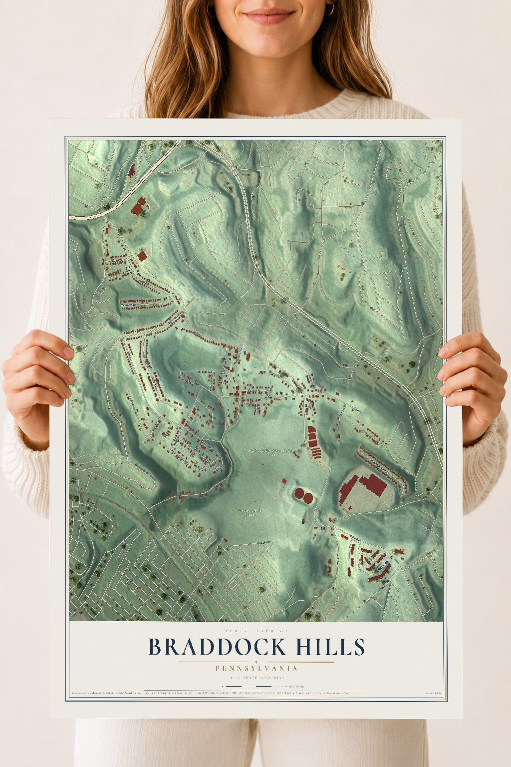Map of Braddock Hills, Pennsylvania, 18 x 24 inch unframed archival matte print