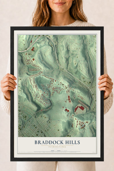 Map of Braddock Hills, Pennsylvania, 18 x 24 inch print in a black wood frame