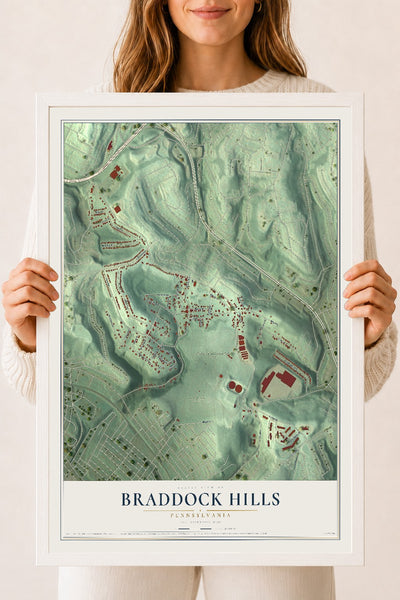 Map of Braddock Hills, Pennsylvania, 18 x 24 inch print in a white wood frame