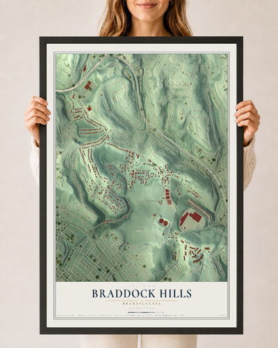 Map of Braddock Hills, Pennsylvania, 24 x 36 inch print in a black wood frame
