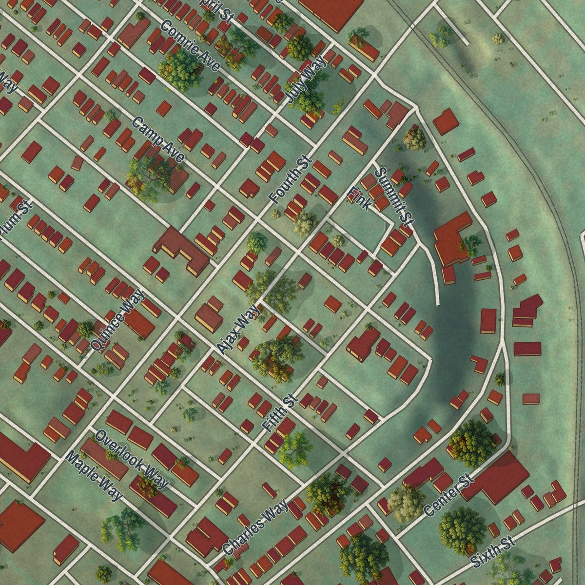 Close-up of the map of Braddock, Pennsylvania print showing street and building detail