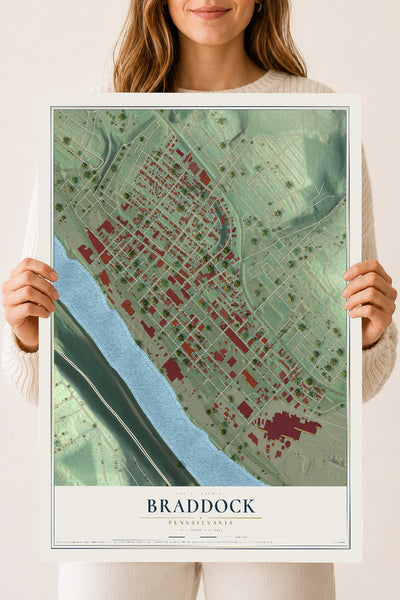 Map of Braddock, Pennsylvania, 18 x 24 inch unframed archival matte print