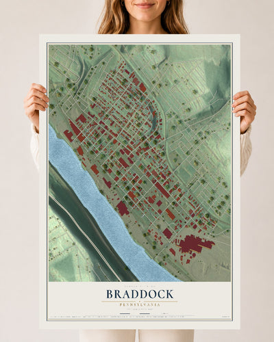 Map of Braddock, Pennsylvania, 24 x 36 inch unframed archival matte print