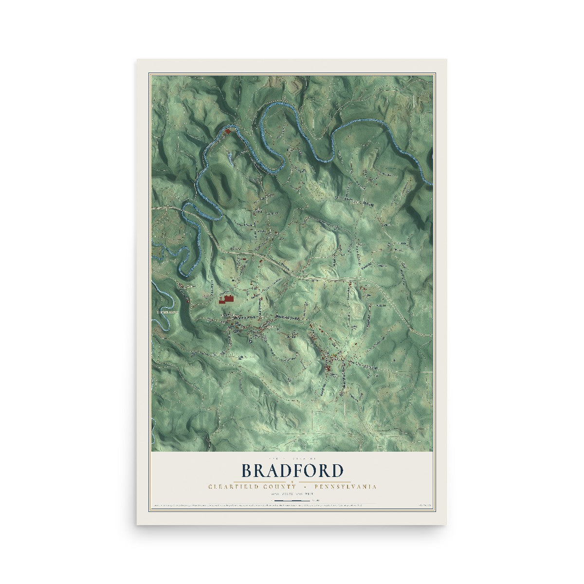 Map of Bradford, Clearfield County, Pennsylvania, 12 x 18 inch unframed archival matte print