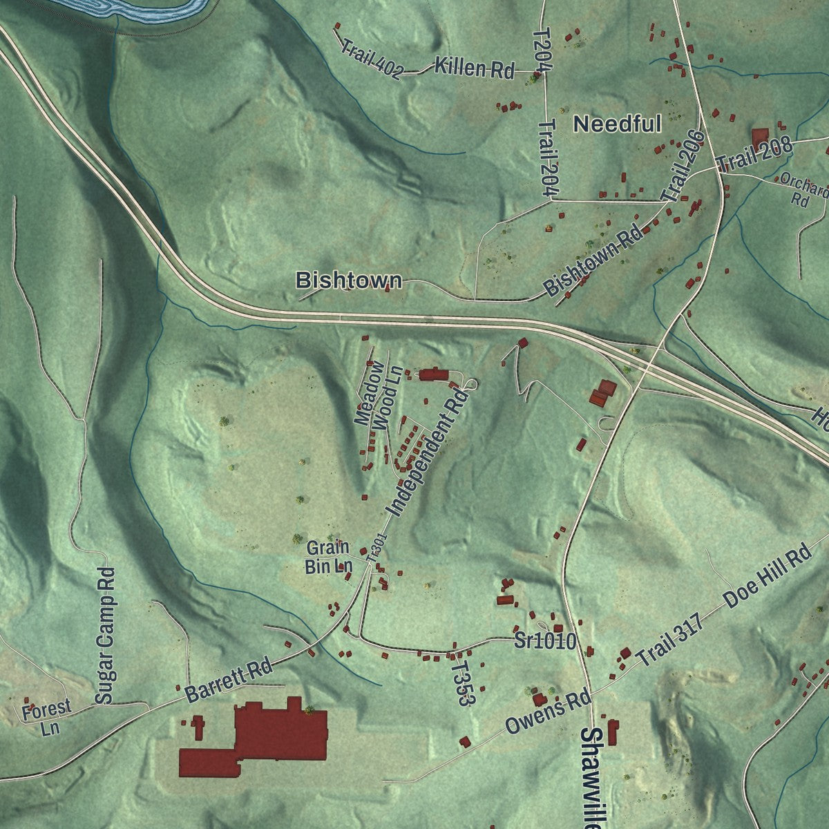 Second close-up of the map of Bradford, Clearfield County, Pennsylvania print showing more streets and buildings