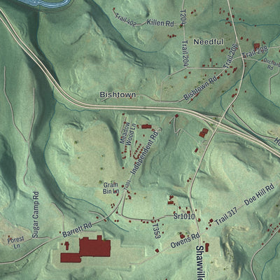 Second close-up of the map of Bradford, Clearfield County, Pennsylvania print showing more streets and buildings