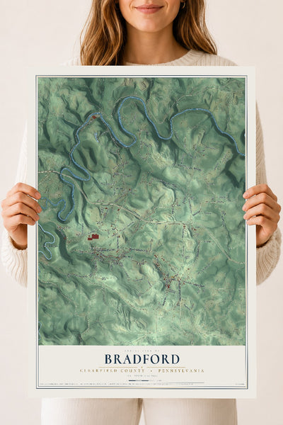 Map of Bradford, Clearfield County, Pennsylvania, 18 x 24 inch unframed archival matte print