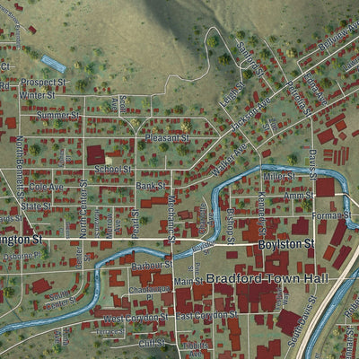 Close-up of the map of the City of Bradford, McKean County, Pennsylvania print showing street and building detail