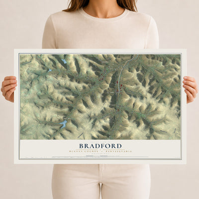 Map of Bradford, McKean County, Pennsylvania, 12 x 18 inch unframed archival matte print