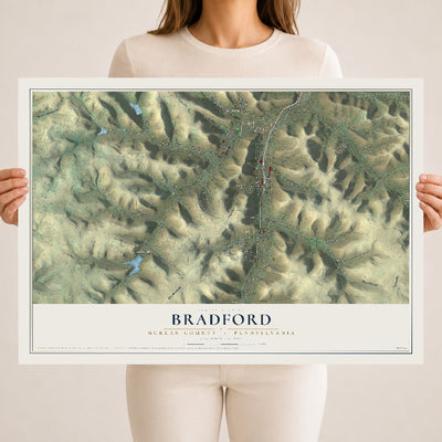 Map of Bradford, McKean County, Pennsylvania, 18 x 24 inch unframed archival matte print