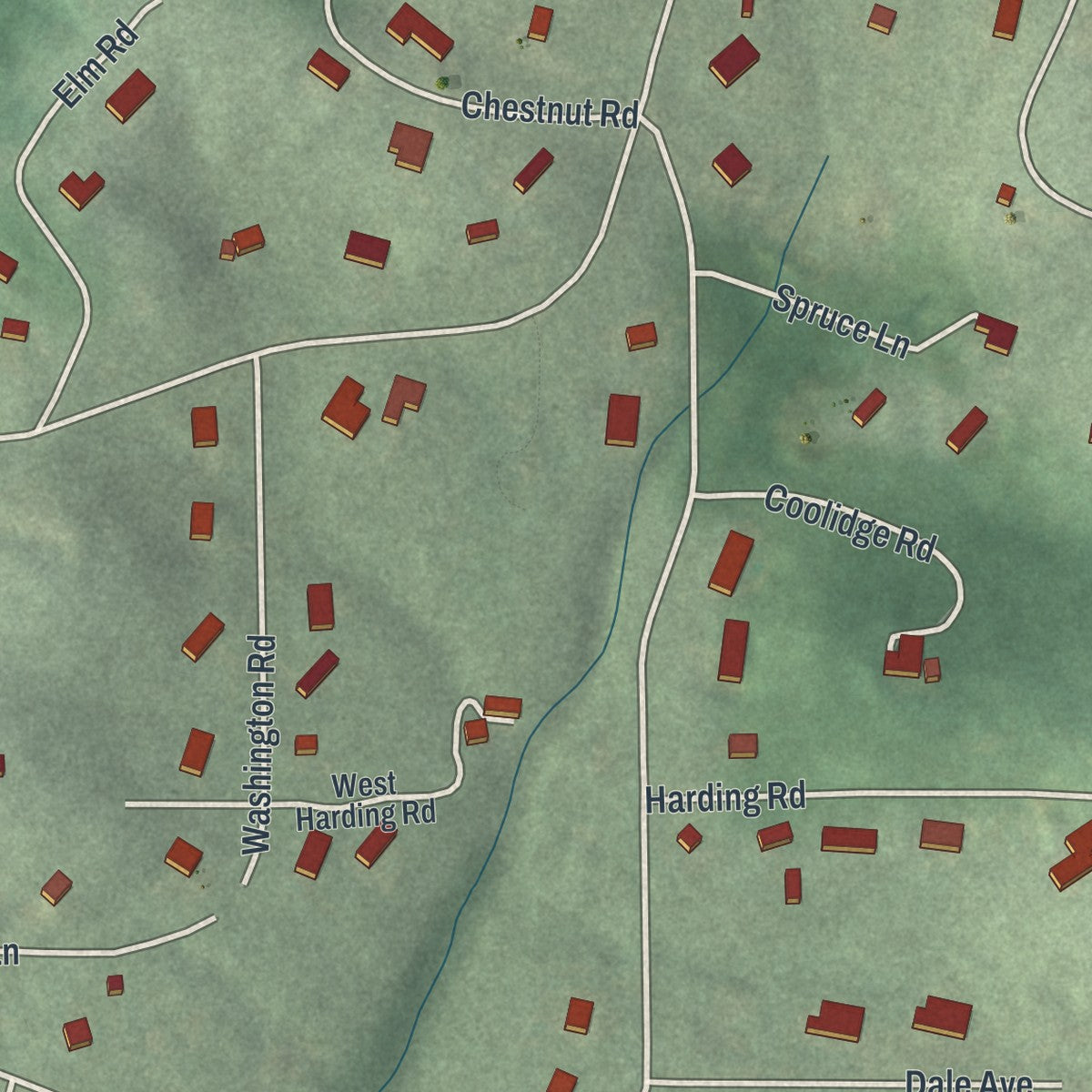 Second close-up of the map of Bradford Woods, Pennsylvania print showing more streets and buildings
